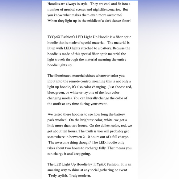 TrYptiX Fiberoptic Sleeveless Hoodie XL - Picture 6 of 9